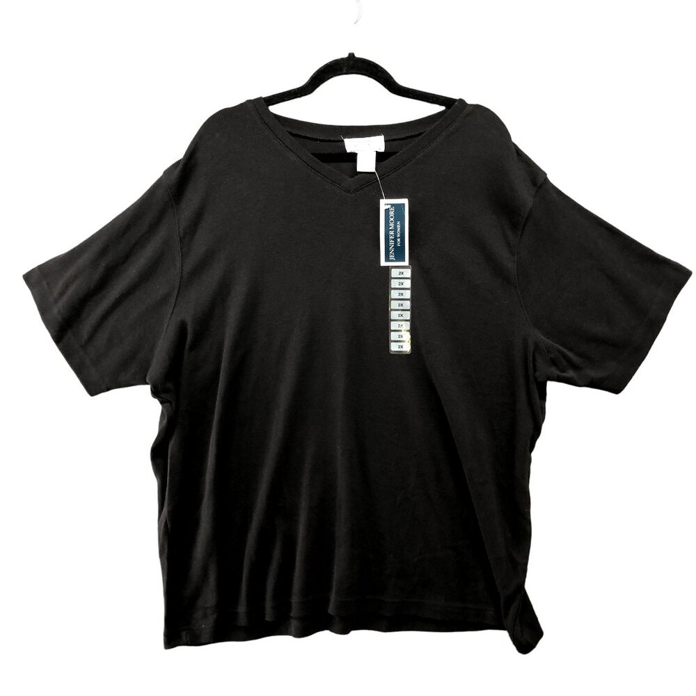 VTG Jennifer Moore Black Short Sleeve T Shirt Womens 2X‎ Cotton Knit V-neck